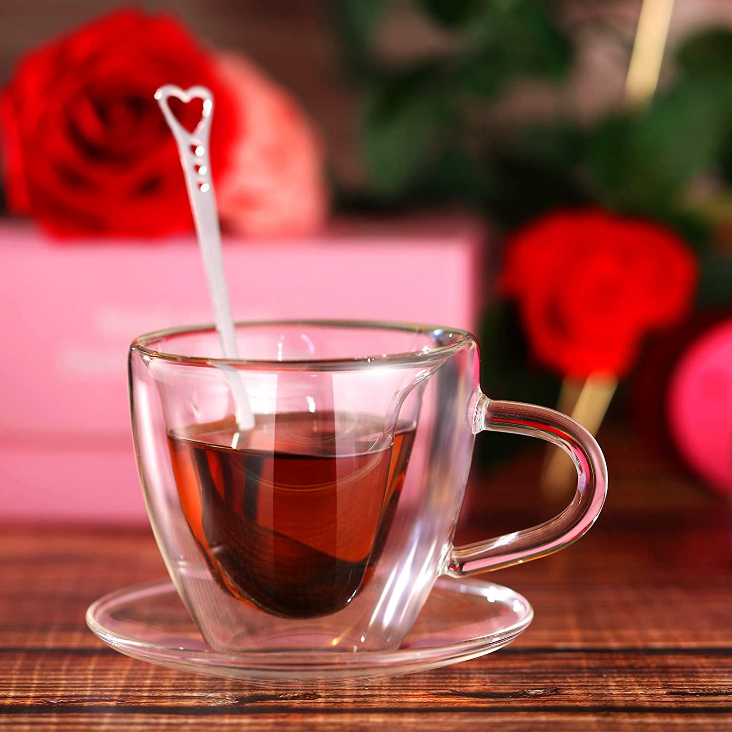 新便宜的创意双壁茶啤酒咖啡透明水杯马克杯心形爱心形状的玻璃杯子带