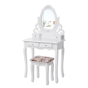 Coiffeuse en bois massif blanc avec miroir - Product Image 1