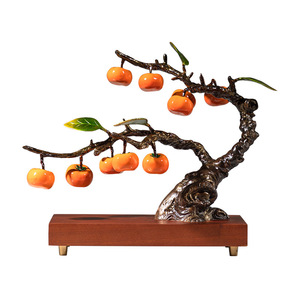 Ornement en laiton en forme d'arbre de kaki simulé, style atelier d'art en cuivre, décoration Feng Shui pour salon, cadeau du Nouvel An chinois - Product Image 1