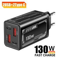 Chargeur mural USB Type-C PD 130W à 4 ports avec prise EU US UK, charge rapide 130W USB-C Quick Charge 3.0 pour téléphone portable