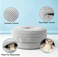 Housse de pouf de rangement ergonomique ronde en velours côtelé lavable en polyester pour enfants et adultes