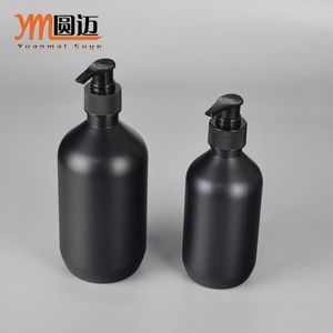 Bouteille en plastique noir mat Yuanmai Suge 300ml 500ml, pompe à lotion, distributeur de shampoing et d'après-shampoing, forme cylindrique - Product Image 4