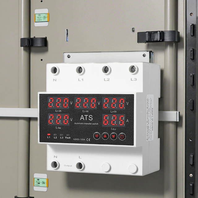 ATS Automatic Transfer Switch Three Phase Working Voltage Light Emitting Diode Indication 63A Overvoltage/Undervoltage Protector