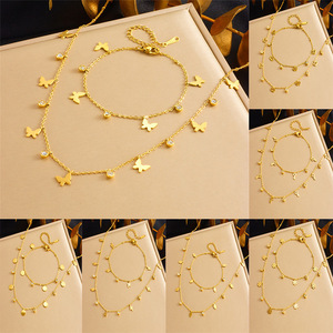 Gold Plated Stainless Steel Butterfly Pendant Necklace <b>Bracelet</b> <b>Set</b> Women's Jewelry Gift Fashion Accessory - Product Image 1