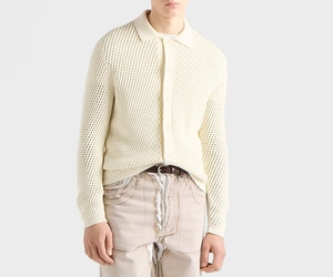 <span class=keywords><strong>Cardigan</strong></span> in Maglia per Uomo con Logo Ricamato Personalizzato, 100% Cotone, Design Traforato, Casual, <span class=keywords><strong>Slim</strong></span> Fit, Beige, Manica Lunga - Product Image 1