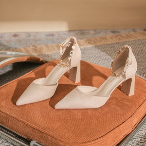 Zapatos de Tacón D'Orsay con Punta en Pico, Tacón Cuadrado, Correa en el Tobillo, Zapatos de Tacón Alto para Mujer, Tendencia de Moda, Color Sólido, Forro de Microfibra - Product Image 1