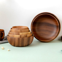 Bol en bois d'acacia sculpté à la main, bol à salade en bois massif, bol en bois naturel pour servir des fruits, des collations et des aliments