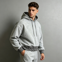 Individuelles Logo Crop-Top Oversize-Hoodie für Herren Schwergewichtiger 450GSM Baumwollfleece Doppellagiges Leopardenmuster-Futter Streetwear Pullover