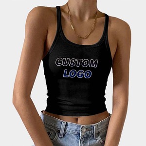 Camiseta interior de alta calidad para <span class=keywords><strong>mujer</strong></span>, ropa deportiva sin mangas, lisa, acanalada, con Logo personalizado, para gimnasio, de verano - Product Image 1
