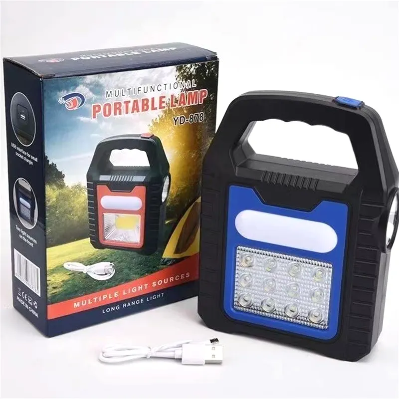 Handheld LED Lamp USB Rechargeable Solar Power Emergency Strong Light Searchlight Outdoor Camping Lamp