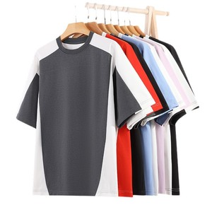 T-shirt a maniche corte color block, vestibilità ampia con spalle scese, asciugatura rapida, traspirante, maniche raglan, top casual unisex di tendenza - Product Image 2