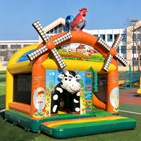 Château gonflable combiné avec toboggan pour extérieur, jardin, ferme, parc, en PVC, motif vache, protection UV pour enfants