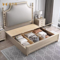 Lit double princesse de 18 mètres en bois massif de style américain, luxe léger, avec espace de rangement pour chambre principale, mobilier de maison
