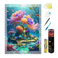 Kit d'art diamanté créatif de haute qualité avec motifs imprimés 'Cottage Corail' et diamants carrés en acrylique, vente en gros