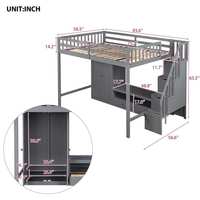 Kinder-Hochbett mit Treppe und Stauraum, Multifunktionales Hochbett mit Kleiderschrank, Bücherregal und Schubladen, Platzsparend