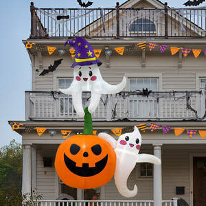 Decorazioni Gonfiabili di Halloween per Esterni: <span class=keywords><strong>Zucca</strong></span> Gigante con Fantasmi Carini e Cappello da Strega, Decorazione Luminosa a LED per Feste - Product Image 5