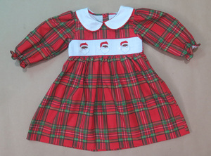 Vente flash, vêtements pour filles de haute qualité, robe de Noël à carreaux pour tout-petits, robe adorable avec motif de Père Noël brodé à la main - Product Image 5