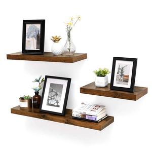 VASAGLE Floating Wall Shelf MDF I Shape Rustic Brown Display Storage Wall Mounted Bookshelf Wooden Shelf