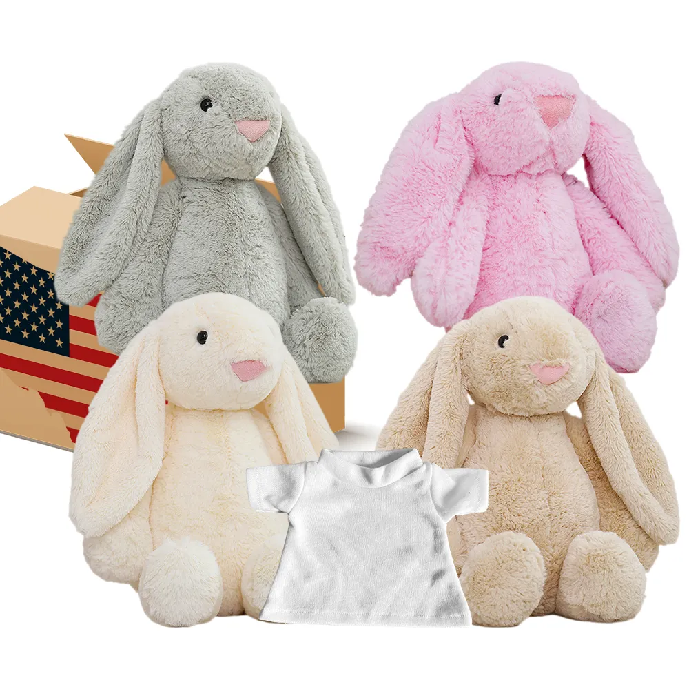 USA Warehouse peluche coniglio 35 Cm sublimazione peluche coniglietto con camicia simpatiche decorazioni per feste di pasqua per la stampa fai da te