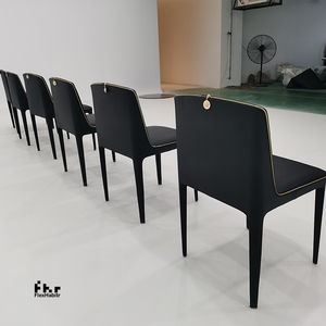 Modern Black PU Leather <b>Dining</b> <b>Chair</b> Gold Trim Integrated Frame Upholstered Side <b>Chair</b> for Restaurant Hotel - Product Image 5