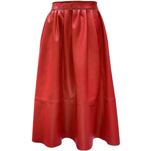 <span class=keywords><strong>Jupe</strong></span> midi en <span class=keywords><strong>cuir</strong></span> véritable vert pour femme - Taille haute, plissée, à panneaux superposés, décontractée, pour le bureau - Product Image 5