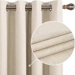 100% Linen Blackout Curtains Thermal Curtain Drapes Grommet Solid Curtains For Bedroom