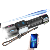 Lampe torche tactique LED rechargeable (piles non incluses) avec zoom, en aluminium, étanche, à intensité variable, lumière rouge/blanche, type C
