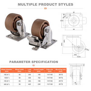 280 Graus De Alta Temperatura Rodízios 4 Polegada 5 Polegada <span class=keywords><strong>6</strong></span> Polegada 8 Polegada Roda De Rodízio De Aço Inoxidável Giratória - Product Image 5