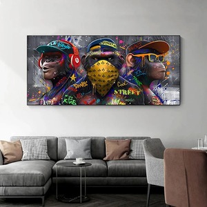 Affiche animalière moderne sur toile Art mural Déco Pop Art Print Peinture d'un singe élégant portant des écouteurs et des lunettes de soleil - Product Image 4