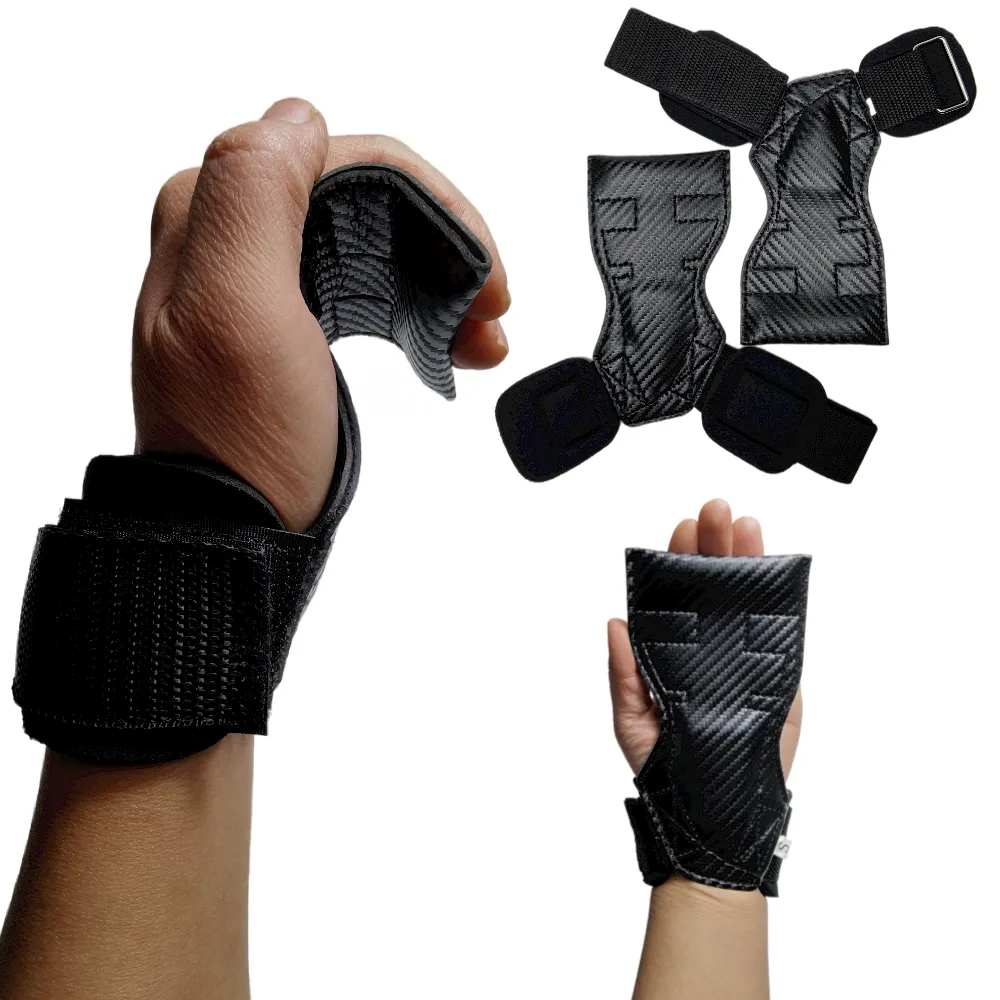 Empuñaduras de mano para levantamiento de pesas, de cuero de carbono, personalizadas, para gimnasio, almohadillas de elevación, envolturas para muñeca, empuñaduras de fitness para kettlebell