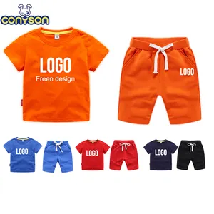 Conyson 2022 Summer Solid Color Cotton Shorts And T Shirt Kids Clothing Sets Custom Baby Boys Clothing Sets 4 To 12 Years Old