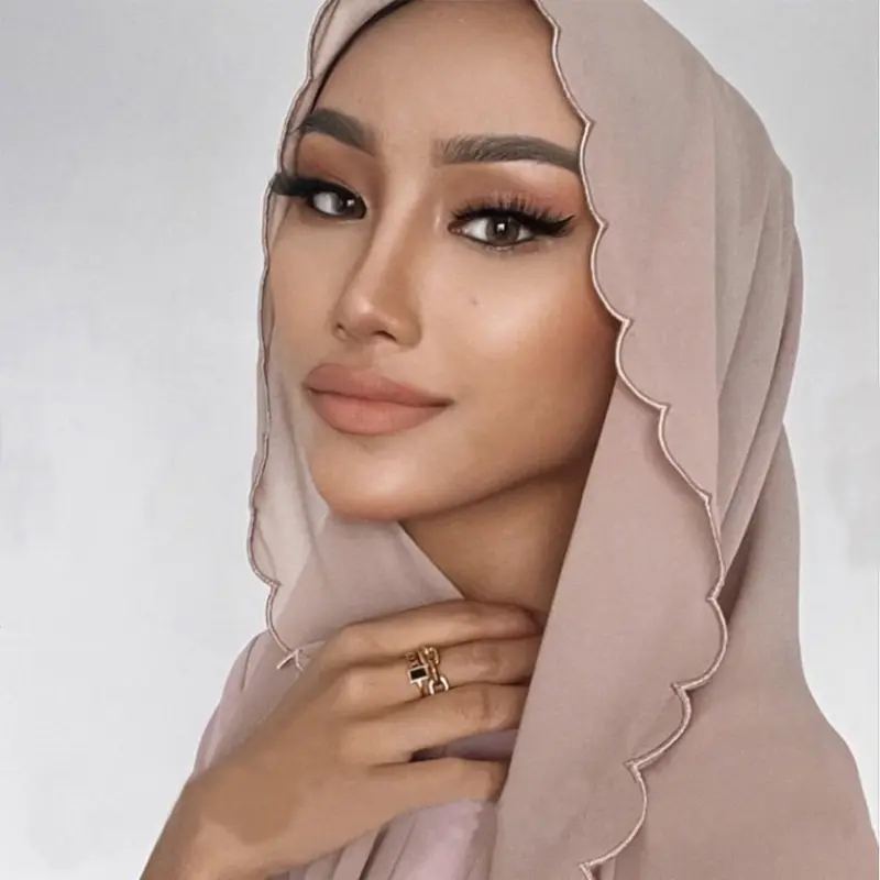 Maleisische Vrouwen Effen Sint-Jakobsschelpen Premium Baby Naad Tudung Bawal Nude Sjaal Borduurwerk Sjaals Instant Jersey Chiffon Hijabs