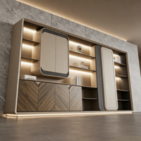 Meuble de rangement moderne de luxe en bois avec éclairage LED, étagère ouverte et vitrine pour bureau et salon