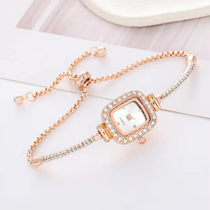 Montre à quartz carrée pour femme à la mode avec diamants étincelants et bracelet fin réglable - Product Image 1