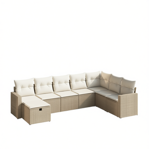 Ensemble de canapé de jardin en polyrotin beige 8 pièces avec rangement, mobilier d'extérieur au design contemporain - Product Image 1