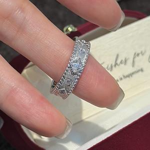 S925 Pure Silver Square <b>Ring</b> Oval Cut Micro Inlaid Zirconia Niche Design Simple Fashionable Medieval Vintage Style <b>Open</b> <b>Ring</b> - Product Image 5