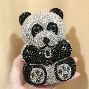 BM5054 Panda Shaped Handbag Purse Women Diamond Clutch Animal bear Shaped Bling Evening Bag