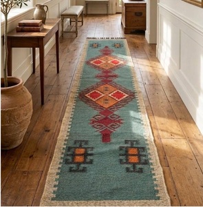 Turkish Tribal <b>Runner</b> <b>Rug</b> | Handmade Wool Jute Geometric Boho Farmhouse Carpet for Hallway Entryway Home Decor - Product Image 3