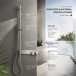 Sistema de <span class=keywords><strong>ducha</strong></span> de pared cepillado con riel vertical, rociador de mano y control de doble perilla, venta al por mayor de fábrica - Product Image 4