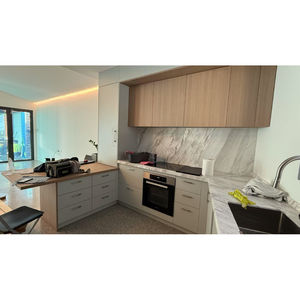 Su misura L a forma di lacca finitura di legno grano melamina finitura armadi da <span class=keywords><strong>cucina</strong></span> mobili mobili <span class=keywords><strong>cucina</strong></span> armadi da <span class=keywords><strong>cucina</strong></span> - Product Image 1