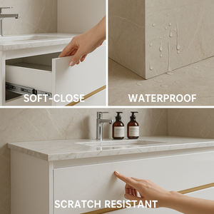 Lavabo da Bagno Sospeso in Ceramica di Lusso Stile Moderno Italiano con Specchio LED e Mobile in Acciaio Inox 304 per Villa - Product Image 4