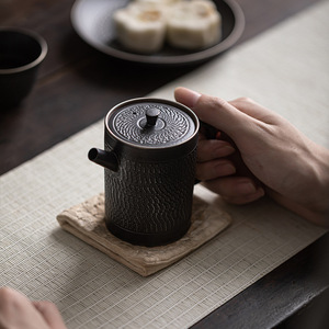 Handmade Ceramic Teapot Black Silver Plated Cylinder With Lid Small Single Kung Fu <b>Tea</b> <b>Set</b> For Home Use Afternoon <b>Tea</b> - Product Image 5