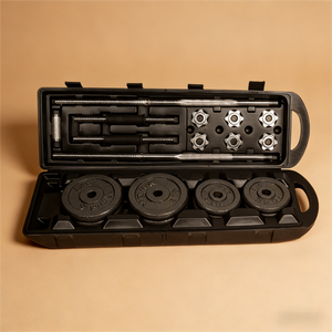 Ensemble d'haltères et de barres réglables portables 10-55 kg avec barre de curl et étui, équipement de musculation en fonte pour la maison - Product Image 2
