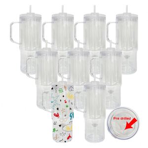 Christmas Clear Pre Drilled 40oz Acrylic Snow Globe <b>Cups</b> Wholesale Bulk Coffee Double Wall Tumbler <b>with</b> <b>Lid</b> for UV DTF Wraps - Product Image 1