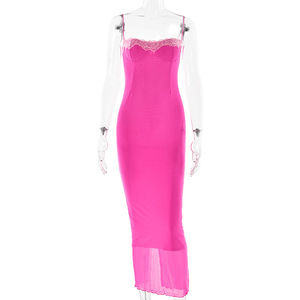 Strapless Lace Trimmed Long Dress Natural Waist Backless Vacation Style Breathable <b>Spaghetti</b> <b>Strap</b> Maxi Dress - Product Image 5