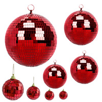 Boule disco personnalisée en verre doré, rouge et vert, grande taille, avec anneau de suspension, idéale pour décorations de mariage, anniversaire et Nouvel An
