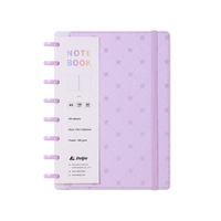 Cuaderno de Hojas Sueltas con Encuadernación de Discos, Cubierta de Cuero PU con Diseño de Estrellas Pastel Impresas en Formato A5, Banda Elástica, 60 Hojas, Regalo