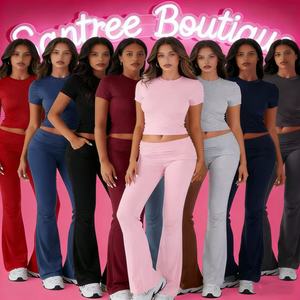 Conjuntos de 2 Piezas Personalizados para Mujer, Camisetas y Leggings Largos, Ropa Deportiva Suave para Gimnasio y Fitness, Conjuntos de Ropa de Moda para Mujer - Product Image 1