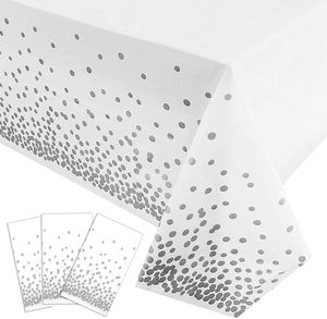 Silver Dot Rectangle Kitchen and Picnic Tablecover Wedding Event Party Supplies Decoration <b>Plastic</b> Tablecloth <b>Table</b> <b>Clothes</b> - Product Image 1