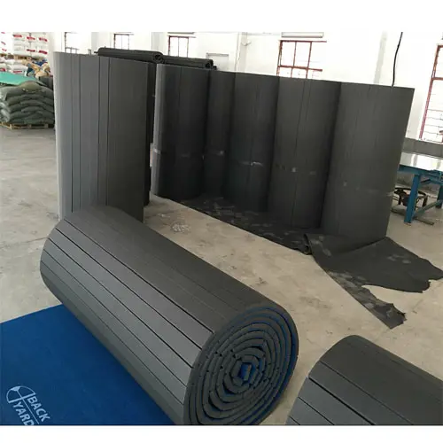Diskon besar karpet pengiriman cepat hitam biru merah kompetisi 42ft * 6 ft tikar gulung busa berikat untuk latihan lantai Gimnastik